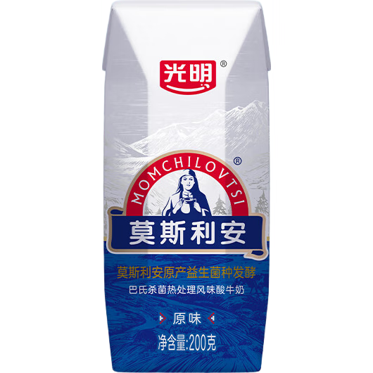 莫斯利安光明200g钻石包莫斯利安巴氏杀菌热处理风味酸牛奶(原味)1*24