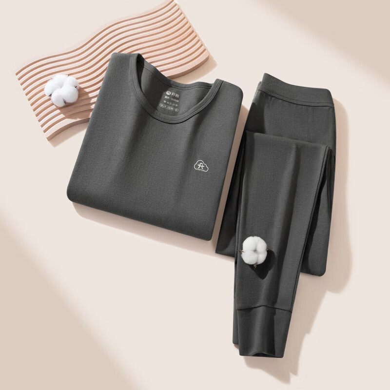 芬腾保暖内衣【纯棉 防静电】2025情侣圆领温暖打底套装秋衣秋裤 男款-铁灰 3XL