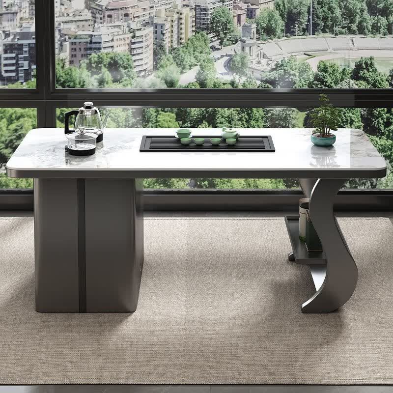 定舟岩板奢石茶桌椅组合轻奢现代阳台烧水壶一体茶桌办公室小茶台茶几 岩板单茶桌 1.2米