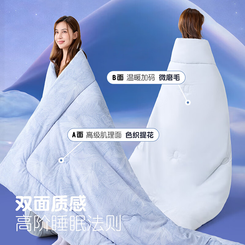 匹鲁儿童被子被芯A类可机洗抗菌玛雅印花被学生春秋被单双人四季被子 玛雅蓝-春秋被 150*200cm