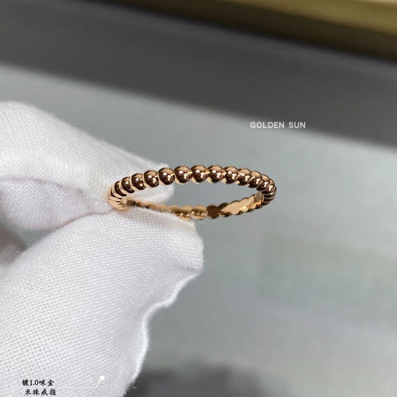 翡宇素圈18K金戒指Perlee极简米珠戒指 女玫瑰金光面滚珠简 【玫瑰金】perlee滚珠戒指 美号5号