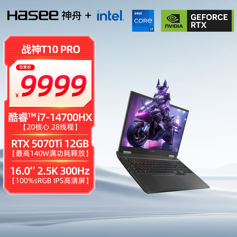 神舟（HASEE）【国家补贴20% RTX5070Ti】战神T10 Pro 16英寸游戏本笔记本电脑(i7-14700HX 32G 1TB 2.5K 300Hz)
