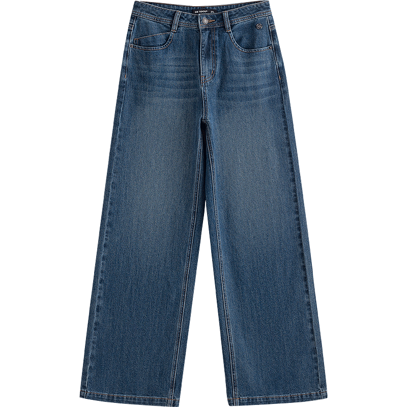 初語(yǔ)修型牛仔|初語(yǔ)2025秋季新款復古水洗寬松闊腿褲彈力顯瘦百搭長(cháng)褲 復古藍 29