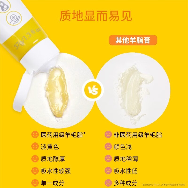 美德乐（Medela）羊脂膏乳头膏保护霜高纯度防皲裂膏滋润准孕妇瑞士进口 37g*3支