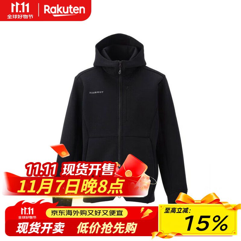 猛犸象MAMMUT男士休闲外套上衣亚洲版夹克拉链连帽衫1014-04980日本直邮 0001：black S