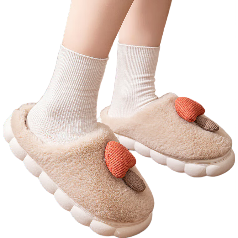 2026棉拖鞋女冬款蘑菇室内家居家用保暖毛绒拖鞋厚底棉鞋棉拖鞋女 蘑菇头棉拖-白 38-39 适合37-38