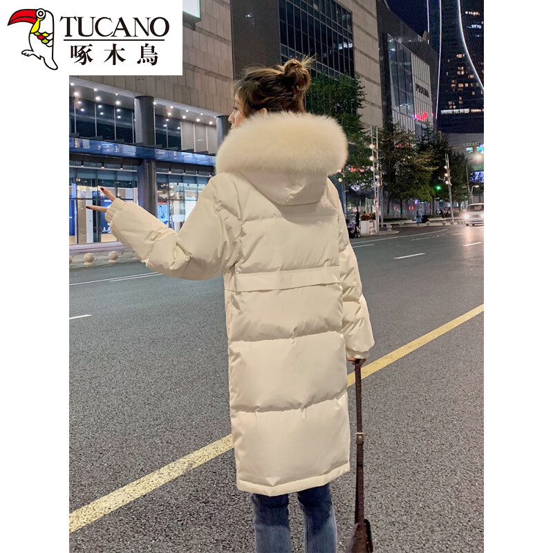 啄木鸟羽绒服女中长款白鸭绒2025年新款白色款韩版小个子显瘦冬季外套 黑色 M 建议96-108斤