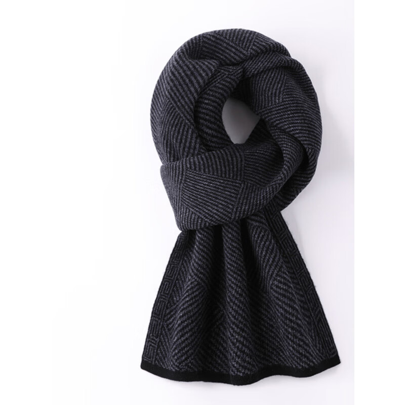 JEEP SPIRIT吉普轻奢男士纯羊毛围巾2025秋冬加厚保暖女款 黑深灰