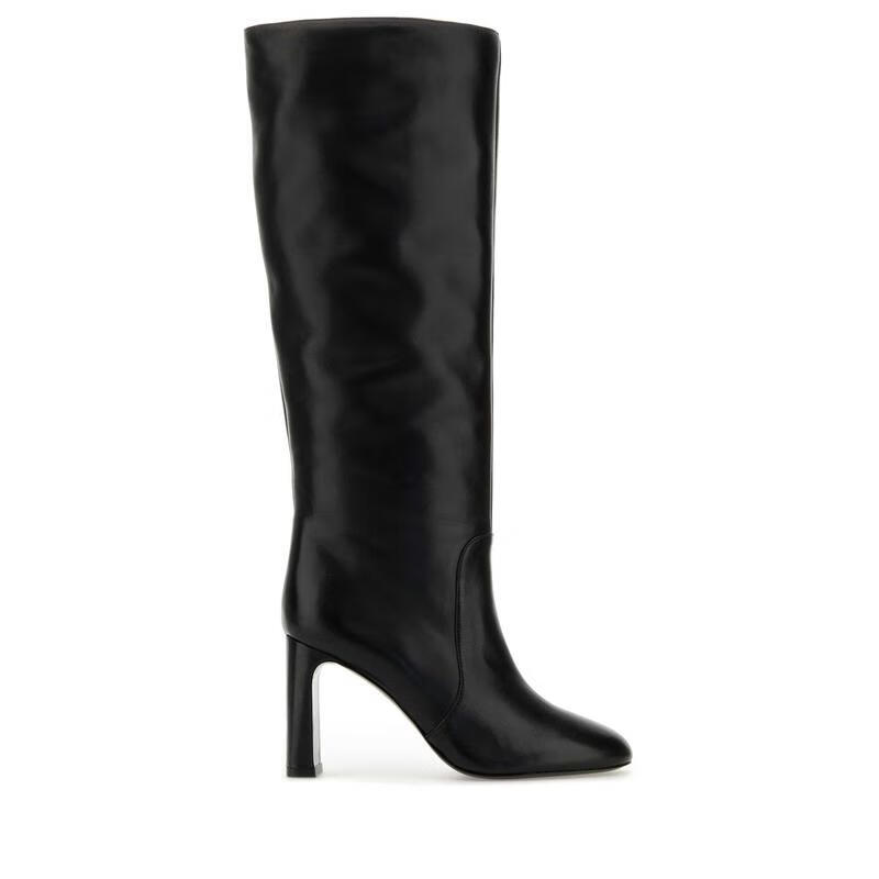 STUART WEITZMAN女士長靴透氣舒適耐磨防滑黑色牛皮革尖頭粗跟通勤職場過膝靴 黑色 36.5