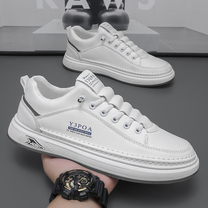 新款休闲小卢鞋真皮防滑板鞋百搭透气CGf牛皮剖层革男休闲皮鞋jd S799米色 42