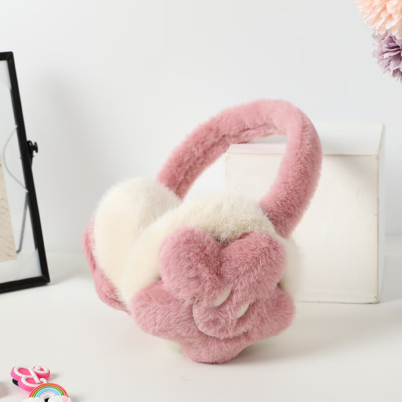 畅印秋冬季可爱保暖毛绒可折叠耳罩户外骑行学生耳套星星耳暖防寒耳包 五星折叠款耳罩【豆沙色】 1个