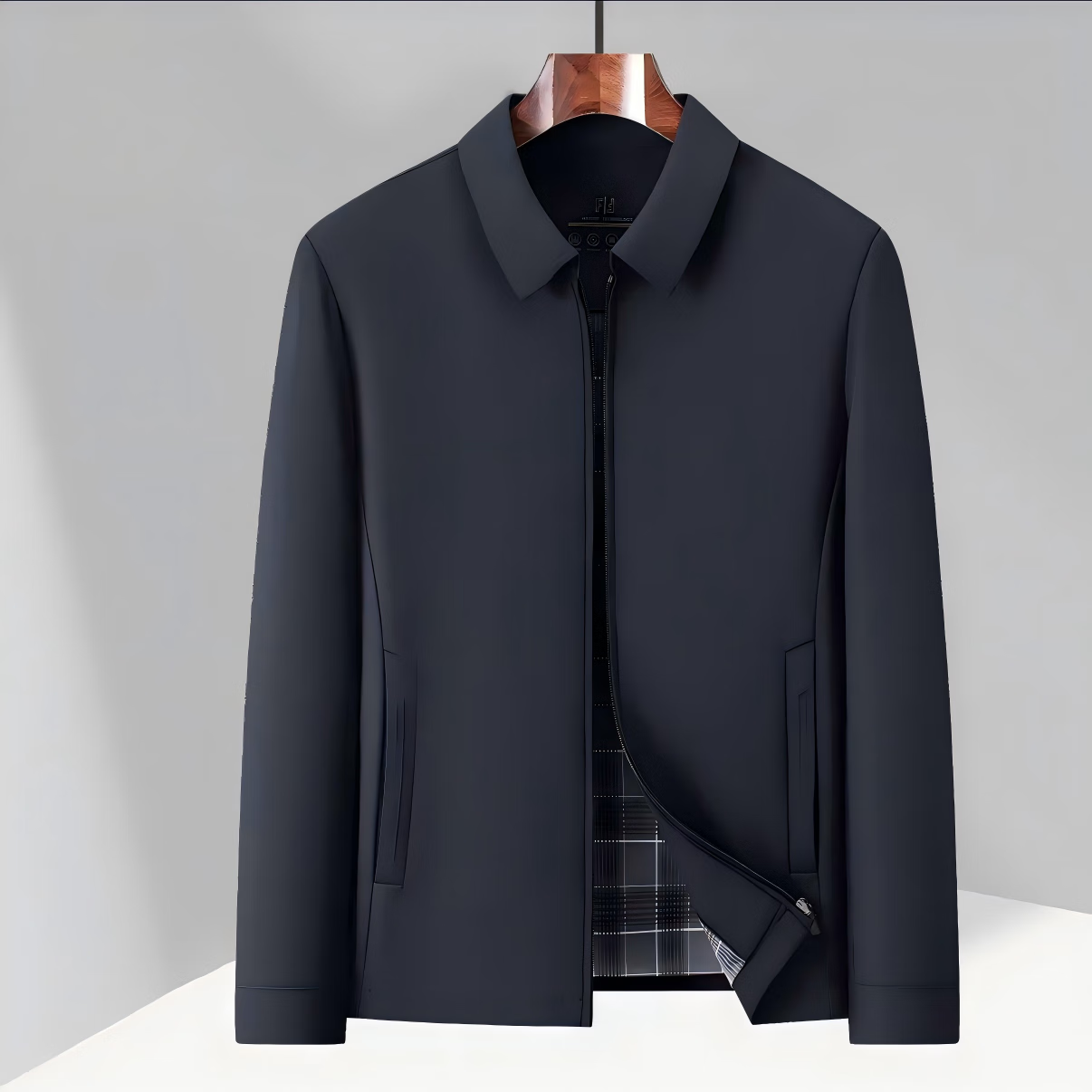 2025新款外套行政翻领夹克外套男商务休闲春秋中年爸爸装夹克衫B 藏青色 2XL (185) (140-155斤)