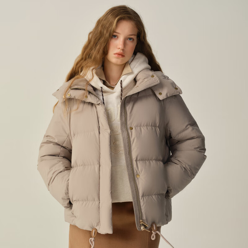 ELAND衣恋羽绒服女鸭绒长袖连帽保暖外套2025冬季新款 浅棕色(86)Light Brown S /160