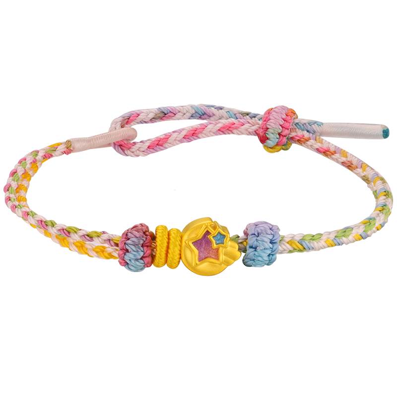 中國(guó)珠寶黃金手鏈女足金琺瑯星星轉(zhuǎn)運(yùn)珠編繩手鏈送女友老婆情人節(jié)生日禮物 黃金星星轉(zhuǎn)運(yùn)珠金重約0.4克