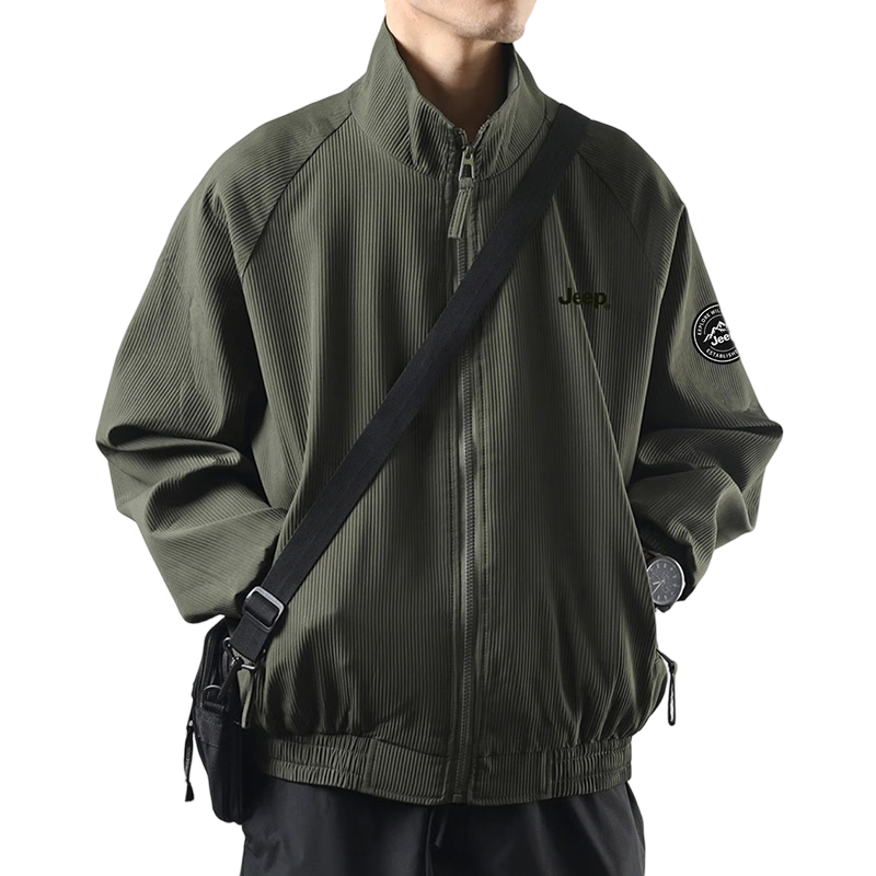 吉普（JEEP）夹克男秋冬季外套男士宽松潮流痞帅立领休闲衣服男装 军绿 XL