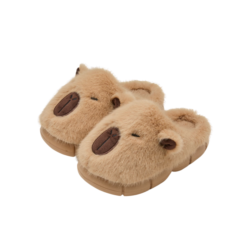 利达妮（TZLDN）卡皮巴拉儿童棉拖鞋女童6-12岁冬季室内家用保暖加绒可爱拖鞋男孩