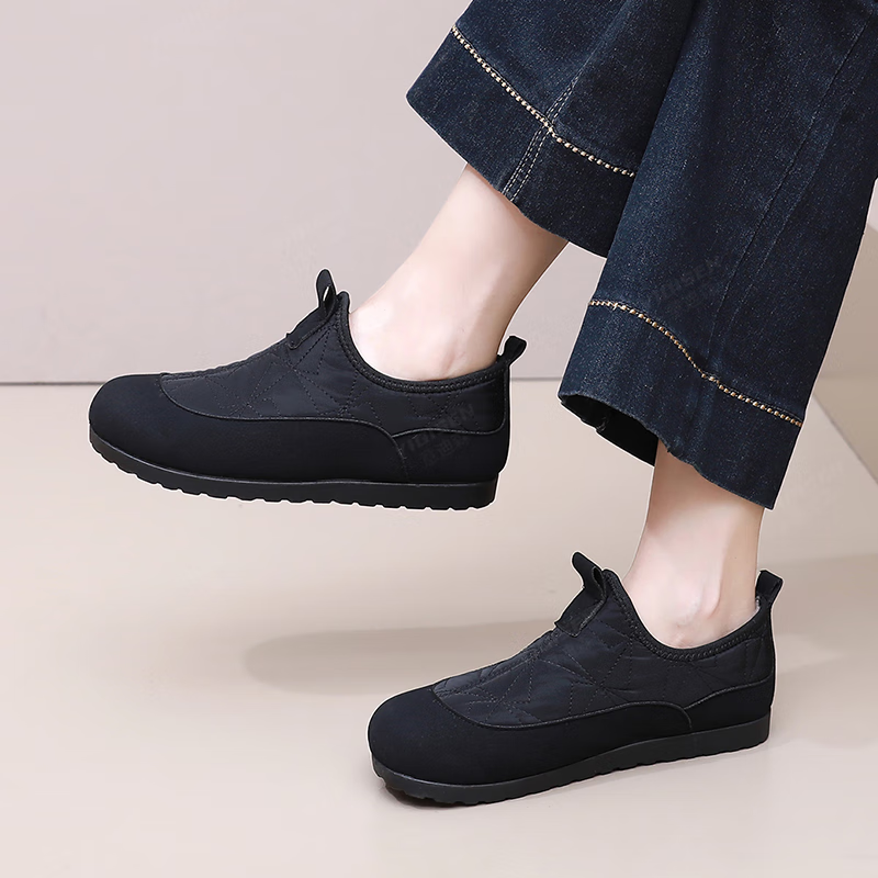 意迪森秋冬季加宽加绒加厚保暖一脚蹬防水防滑软底软面时尚女棉鞋妈妈鞋 咖啡色 加绒 【保暖防滑】 38 (240mm) 【正码正拍】