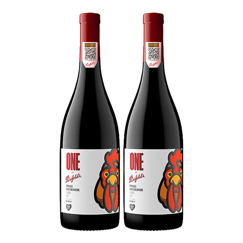 奔富（Penfolds）一號one系列 花花世界聯(lián)名款 FWT585/CWT521 干紅葡萄酒750ml紅酒 奔富一號法國GSM雄雞(雙支)