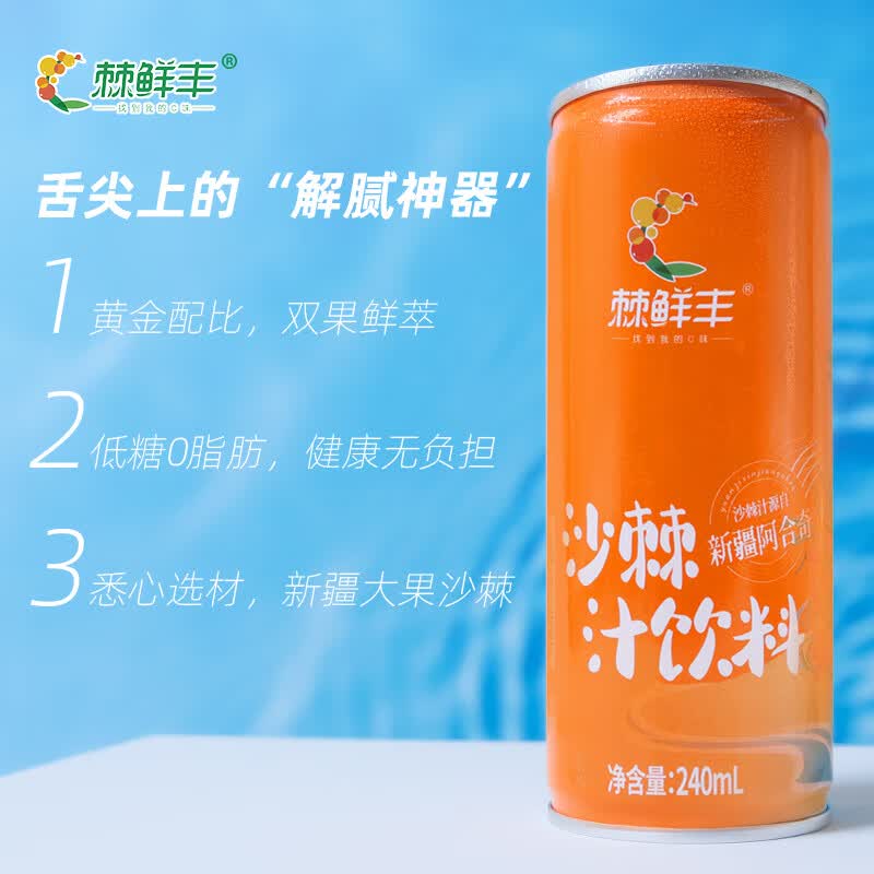 棘鲜丰沙棘汁饮料新疆特产正宗鲜榨沙棘果汁 原果汁≥15% 沙棘汁饮料240ml*8罐