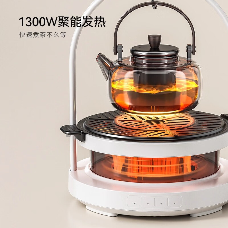 GLASSLOCK盖朗围炉煮茶套装仿真碳火全玻璃0胶水养生花茶壶恒温煮茶器萃茶机电陶炉取暖器新年礼物 【2025升级款+吊架 】送烤网和茶壶 0.6L