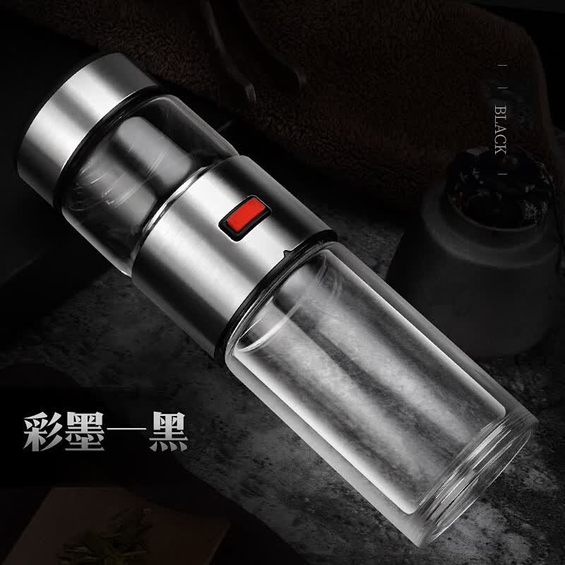 三段结构茶水分离泡茶杯创意车载双层玻璃杯过滤网水杯