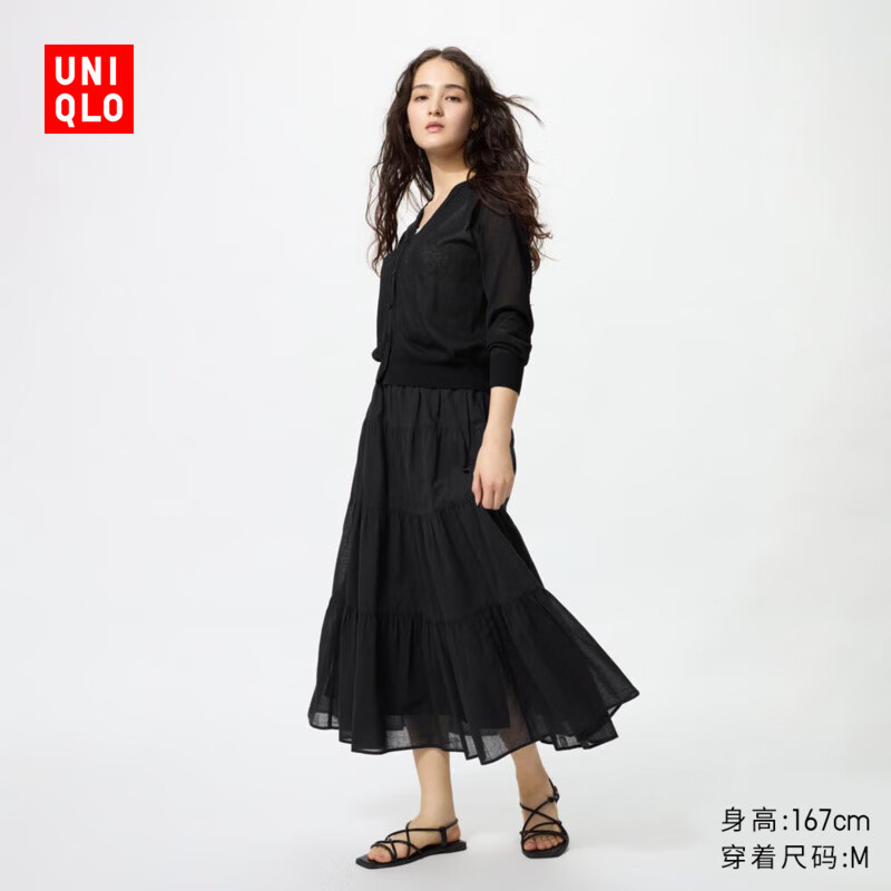 优衣库女装层叠长裙/半身裙长裙裙子479740 09 黑色 L /160/70A