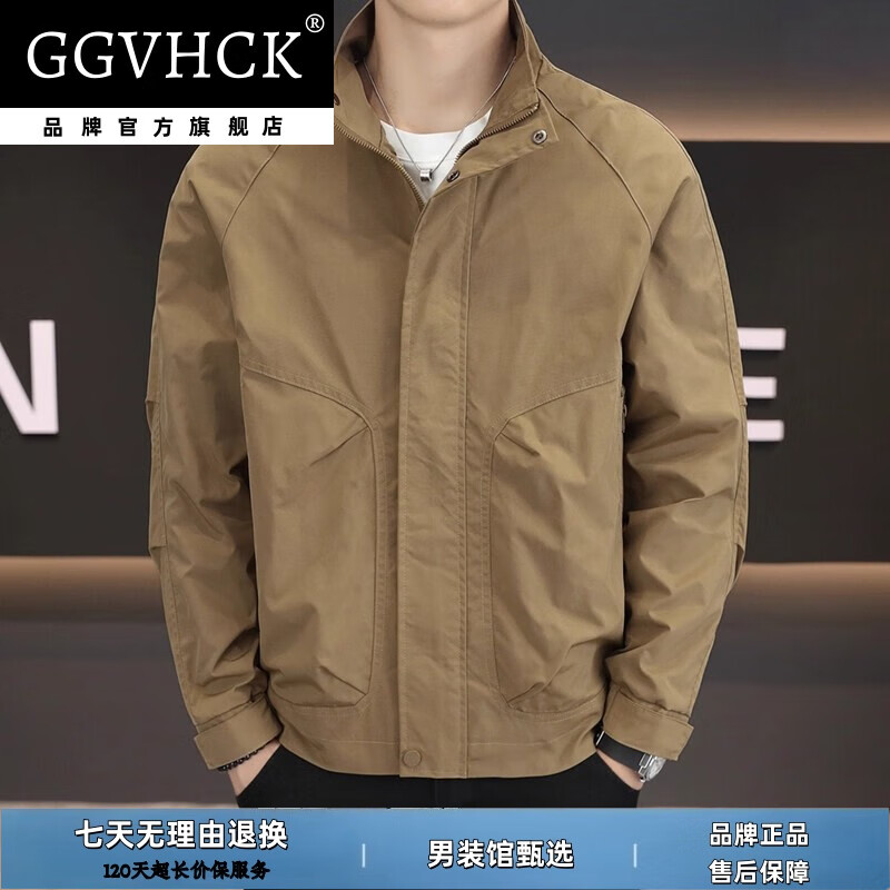 GG VH CK品牌轻奢夹克男士秋季新款立领简约商务休闲工装外套男装春秋款 黑色【加棉款】 4XL