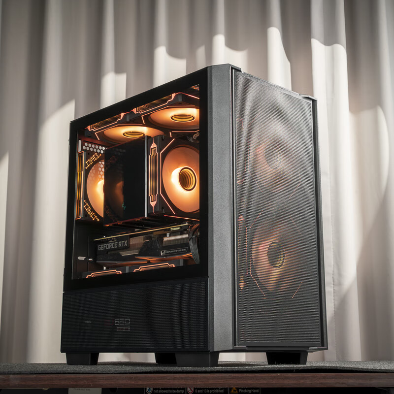 爱国者（aigo）御风JV19黑色 电脑台式主机箱 桌面matx小机箱（网孔通风/玻璃侧透/240水冷）