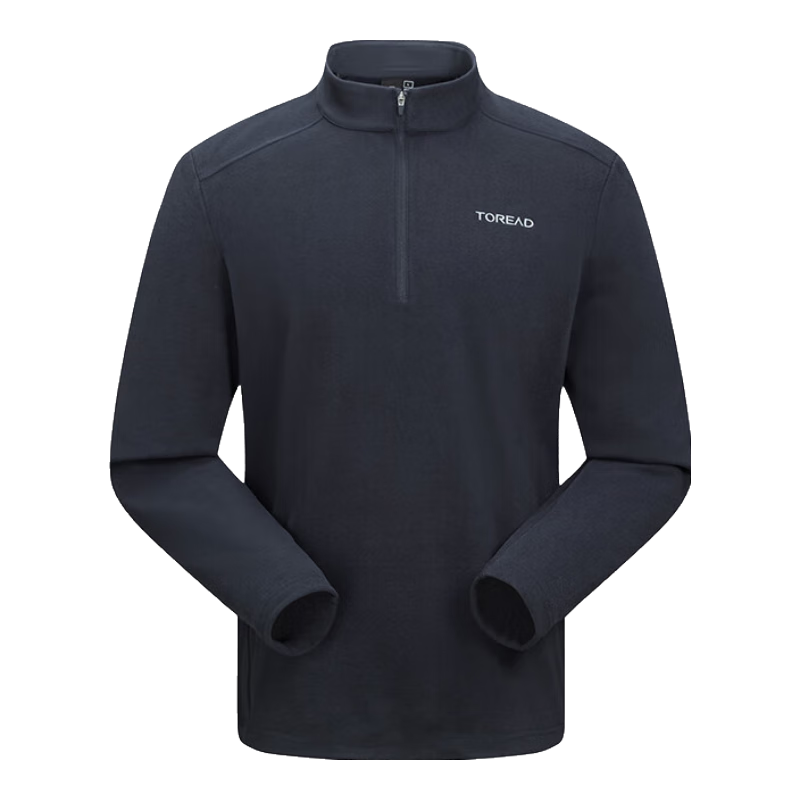 探路者（TOREAD）抓绒衣男超轻立领外套户外保暖抗静电套头休闲夹克2025秋冬新款 蓝岩黑 XL