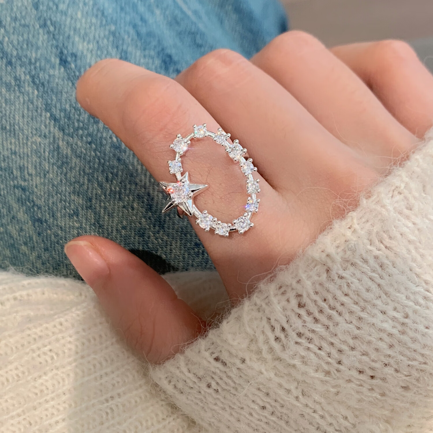 范米粒高级感镂空星星戒指女几何时尚个性夸张开口指环网红独特性食指