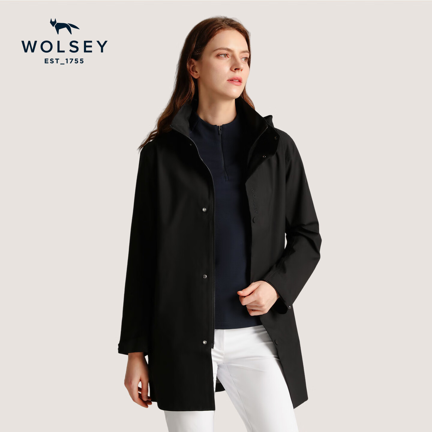 WOLSEY【防风雨中长款】3L压胶冲锋衣防水透湿休闲外套通勤风衣 拿铁色 【男女同款-可拆卸帽子】 XL 180