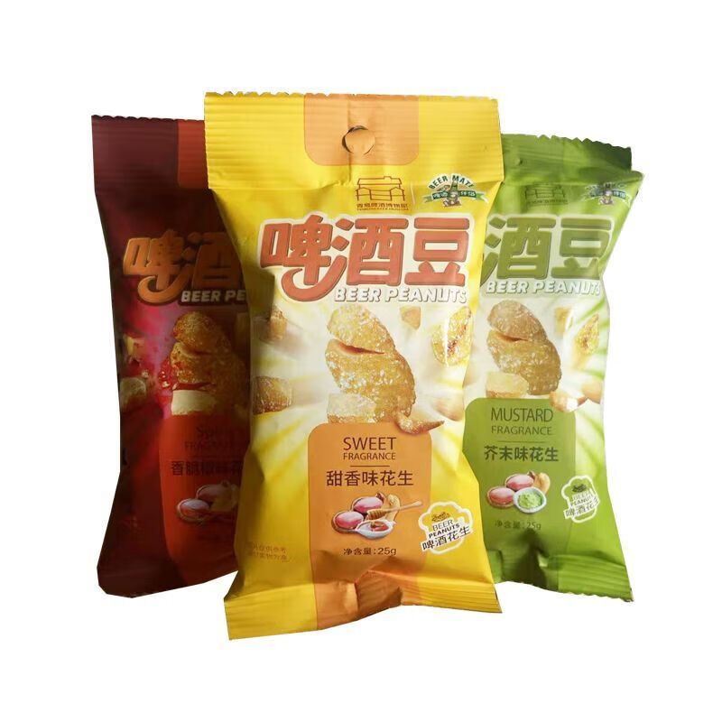 青岛啤酒博物馆文创啤酒伴啤酒豆青岛特产蜜滴花生袋装25g零食 甜香味25g*10袋