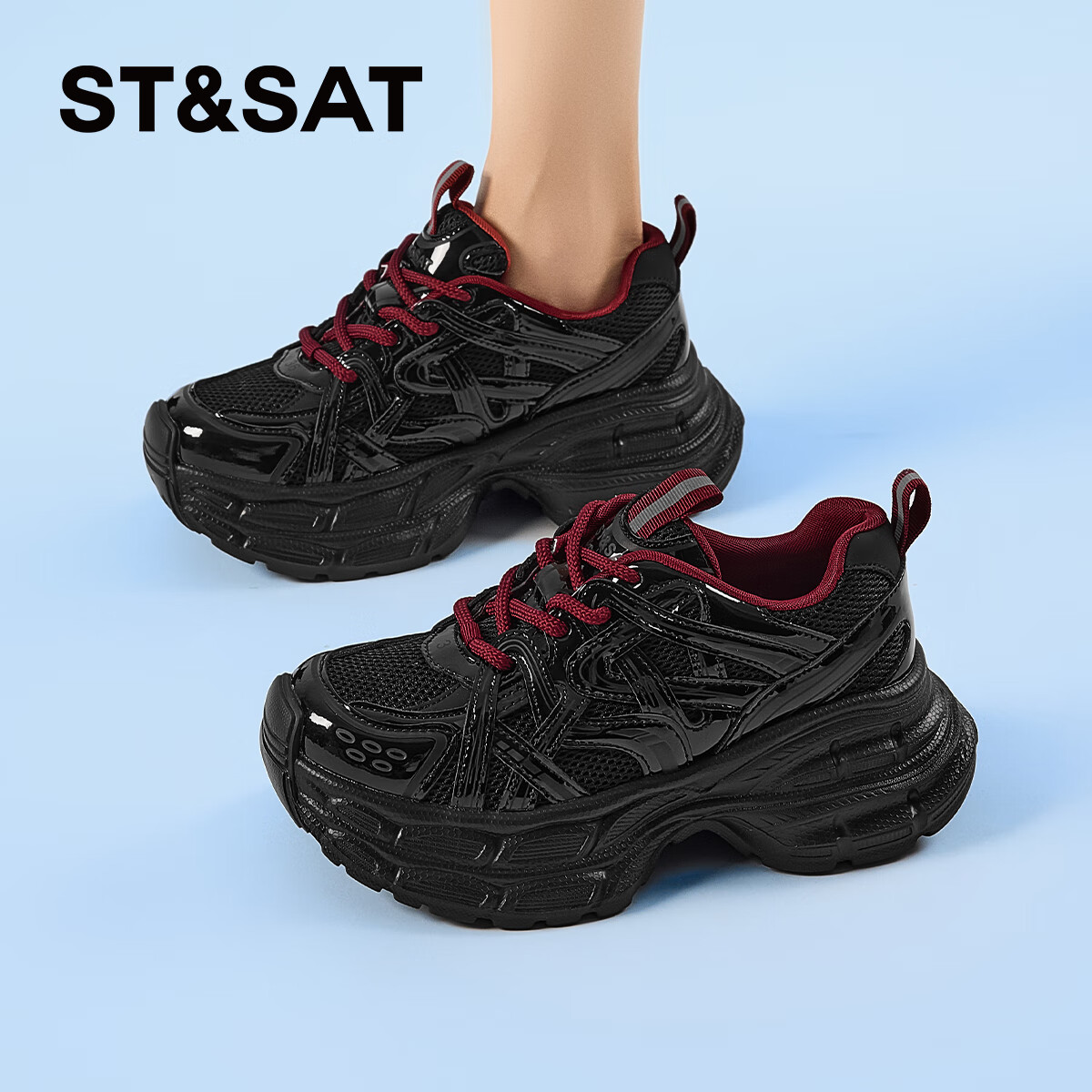 星期六爆款潮酷厚底老爹鞋女2025秋季新款小个子增高设计感休闲鞋 黑色 35