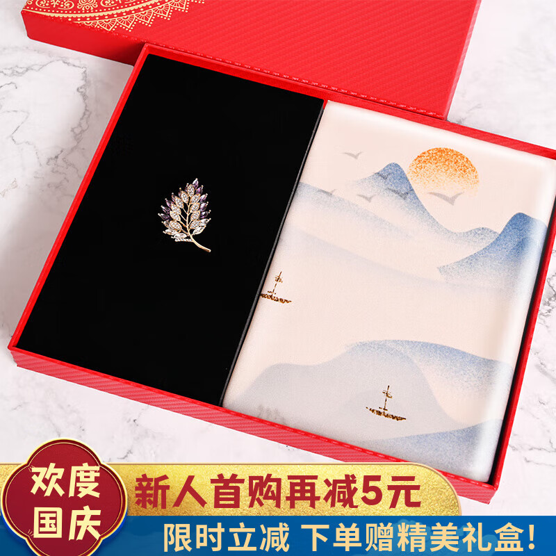 杭絲路真絲絲巾胸針禮盒圍巾女士桑蠶絲親膚方巾送媽媽長(cháng)輩實(shí)用生日禮物