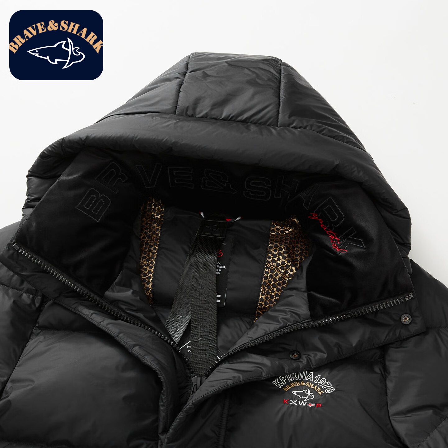 勇士鲨鱼（BRAVE&SHARK）长款白鹅绒羽绒服男2025冬季新款连帽加厚保暖外套男户外保暖外套 黑色 4XL 推荐200-220斤