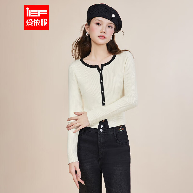 IEF/爱依服2025秋季新款法式精致小女人气质通勤修身百搭毛织上衣