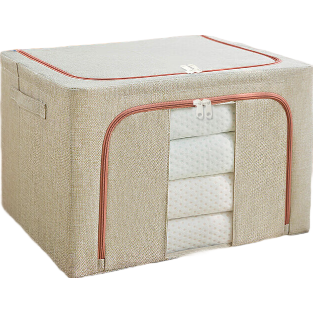 衣服收纳箱布艺百纳箱爆款同款家用装衣物被子可视窗衣柜整理箱 【团长推荐】1个装-米白色65L-加厚牛津布/加粗钢架