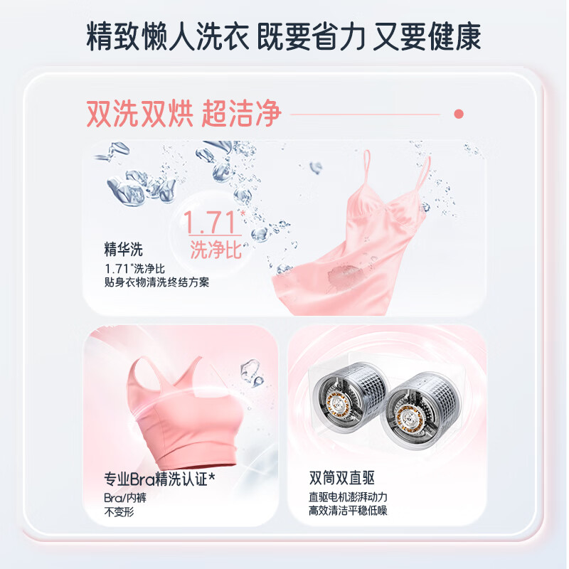统帅(Leader)海尔出品 懒人内衣裤双桶洗衣机 2KG洗烘 双筒小型迷你 家电补贴XQGL20-ZHBD671WU1 张呈同款