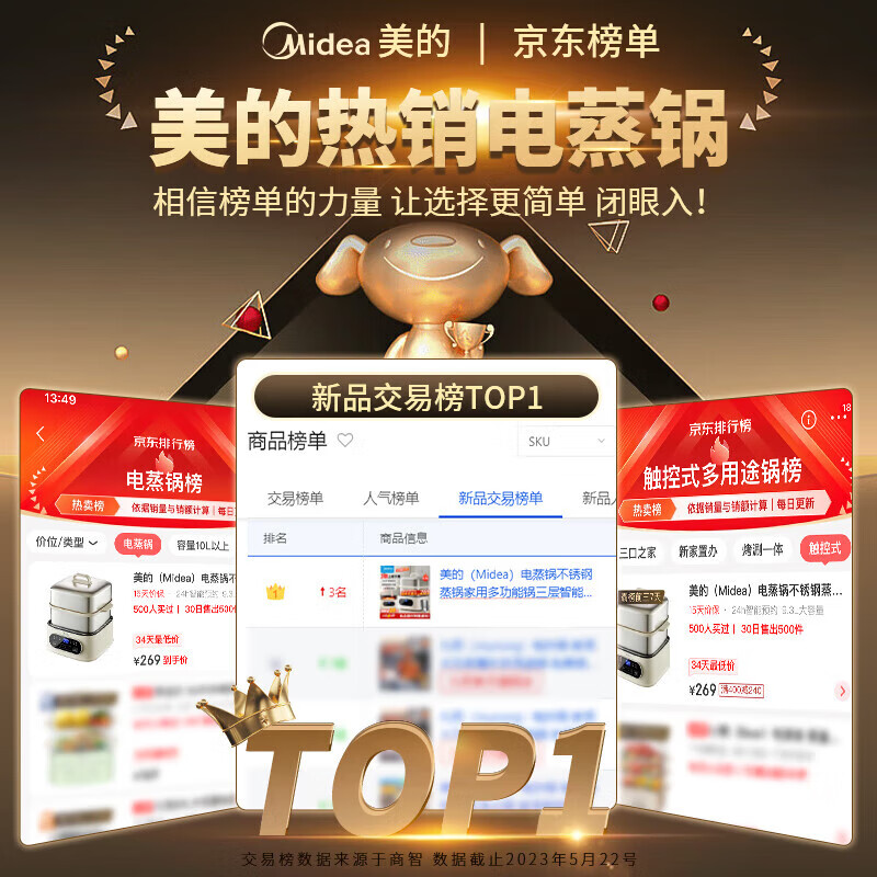 美的（Midea）电蒸锅304不锈钢蒸锅家用多功能锅蒸煮一体电煮锅蒸箱智能预约自动保温定时电火锅 9.3L MZ-ZGC232366