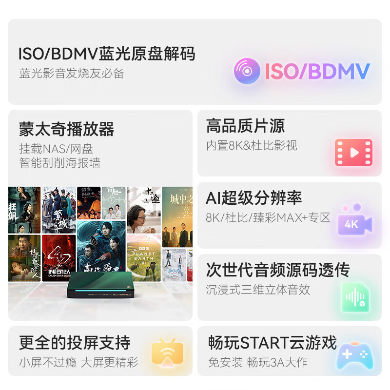腾讯极光盒子6Pro 全程8K电视盒子 8+128G智能网络机顶盒杜比视界DTS高清蓝光播放机 无损音乐播放器