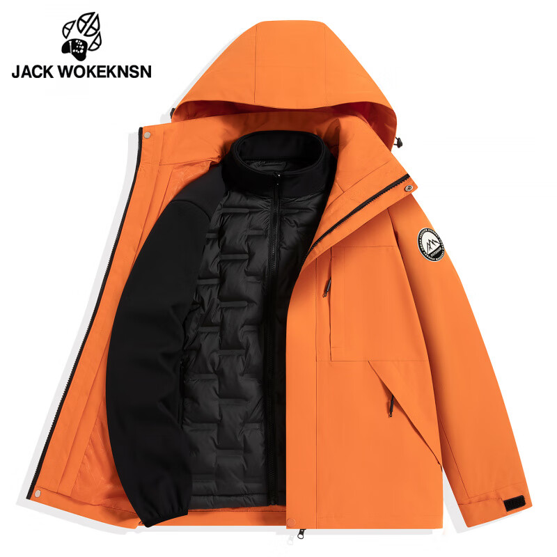 JACK WOKEKNSN狼爪云羽绒内胆户外冲锋衣外套男25秋冬季三合一高端男士休闲夹克 枫叶黄 XS