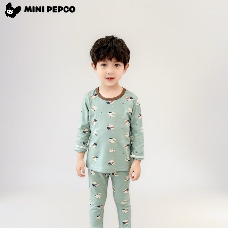 小猪班纳（PEPCO）秋冬季新款儿童睡衣套装秋衣秋裤无骨莱卡男童女童纯棉a类家居服 莱卡-玫瑰花竖条 140 cm
