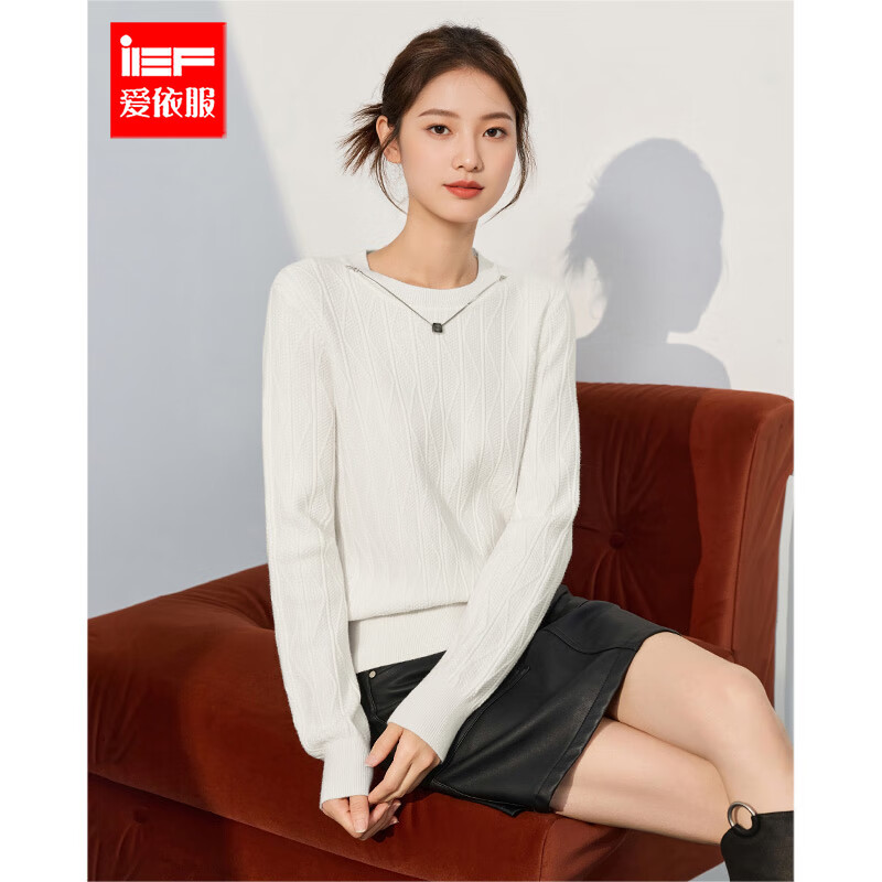IEF/爱依服2025秋冬新款韩版时尚休闲通勤气质设计感百搭毛织上衣 杏 均码