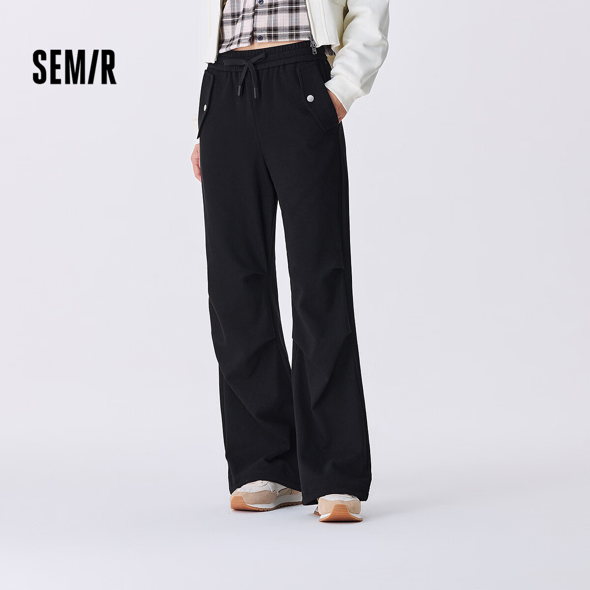 森马（Semir）【大促福袋】休闲裤男女简约百搭长裤夏季运动风潮流裤子 女-I款黑色【纯色阔腿裤】 L
