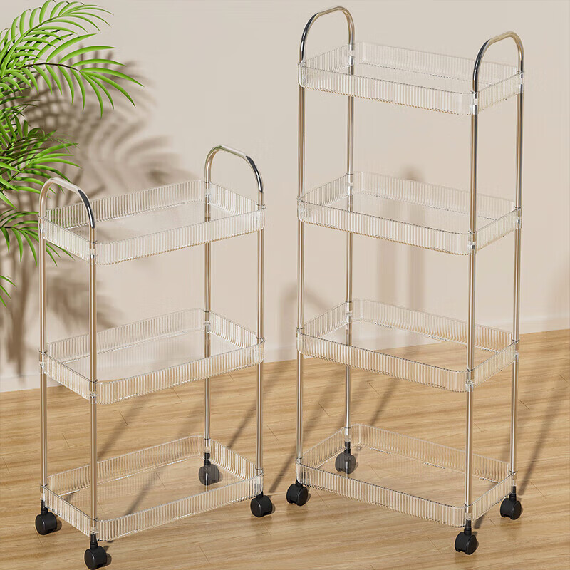 稻草熊可移动小推车置物架收纳架家用零食玩具桌面落地收纳神器 3层 推车置物架【带2个挂盒】