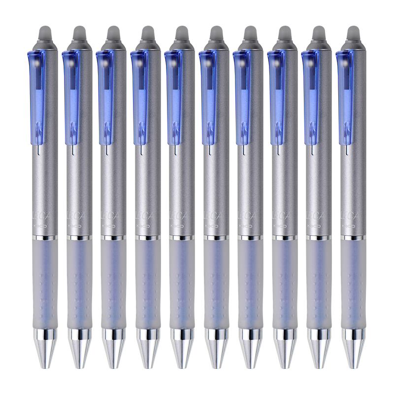 KACO藍(lán)色可擦中性筆小學(xué)生三年級(jí)專用熱可擦筆中性筆按動(dòng)水筆0.5mm防滑筆握簡約辦簽字筆10支裝