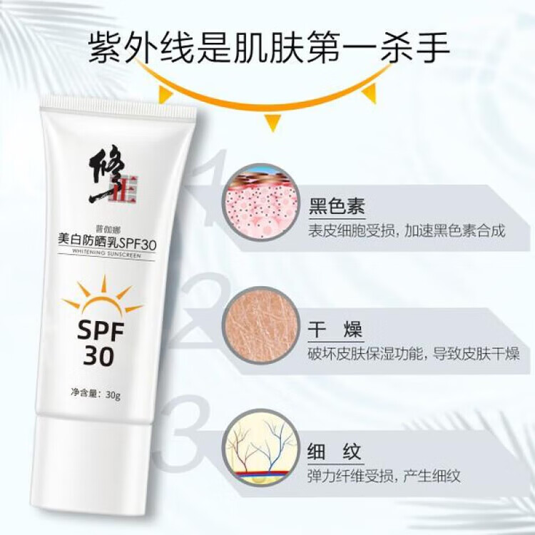 修正防晒霜水感轻透防晒霜男女面部紫外线隔离修正药业防晒霜乳膏 新旧包装随机发货/30g/1瓶