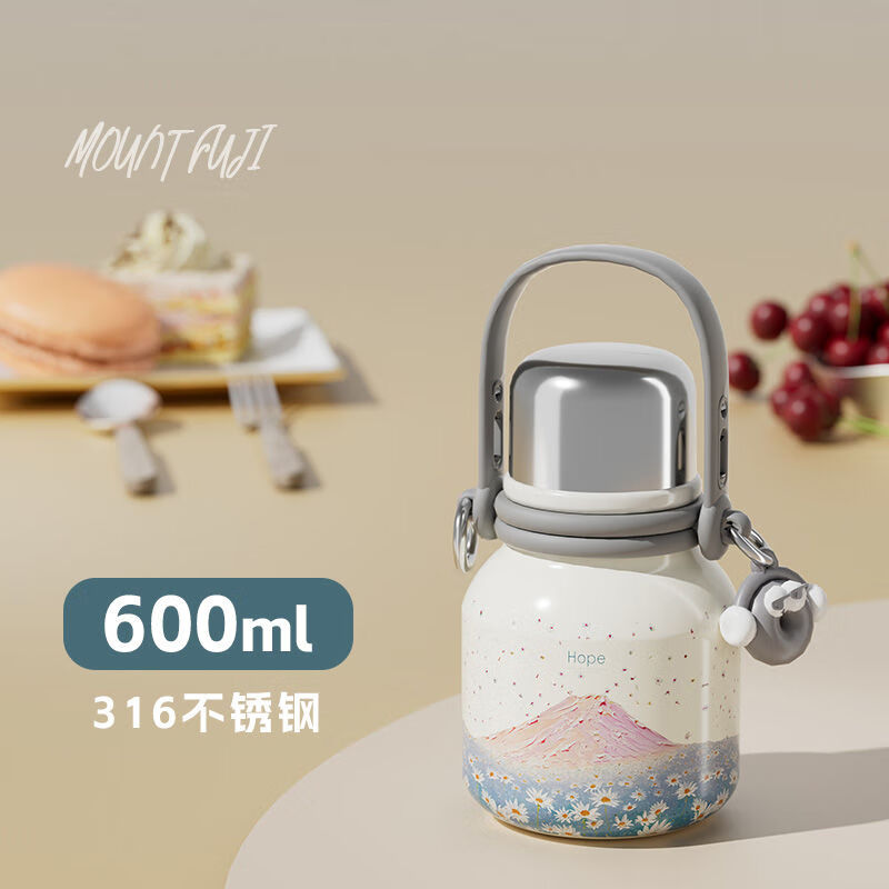 AILUKI日本高颜值316不锈钢保温杯大容量户外杯子水壶手提婴儿外出冲奶 600ML_高山【抑菌加厚内胆】（一杯双盖） 长效保温