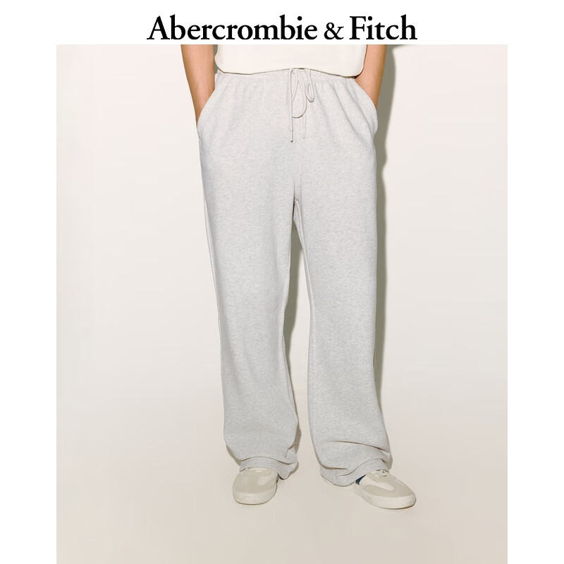 Abercrombie &amp; Fitch小麋鹿图案美式保暖抓绒直筒卫裤长裤25秋冬新款男装134-5142 浅灰色 XS (170/70A) 偏大偏长，建议小一码