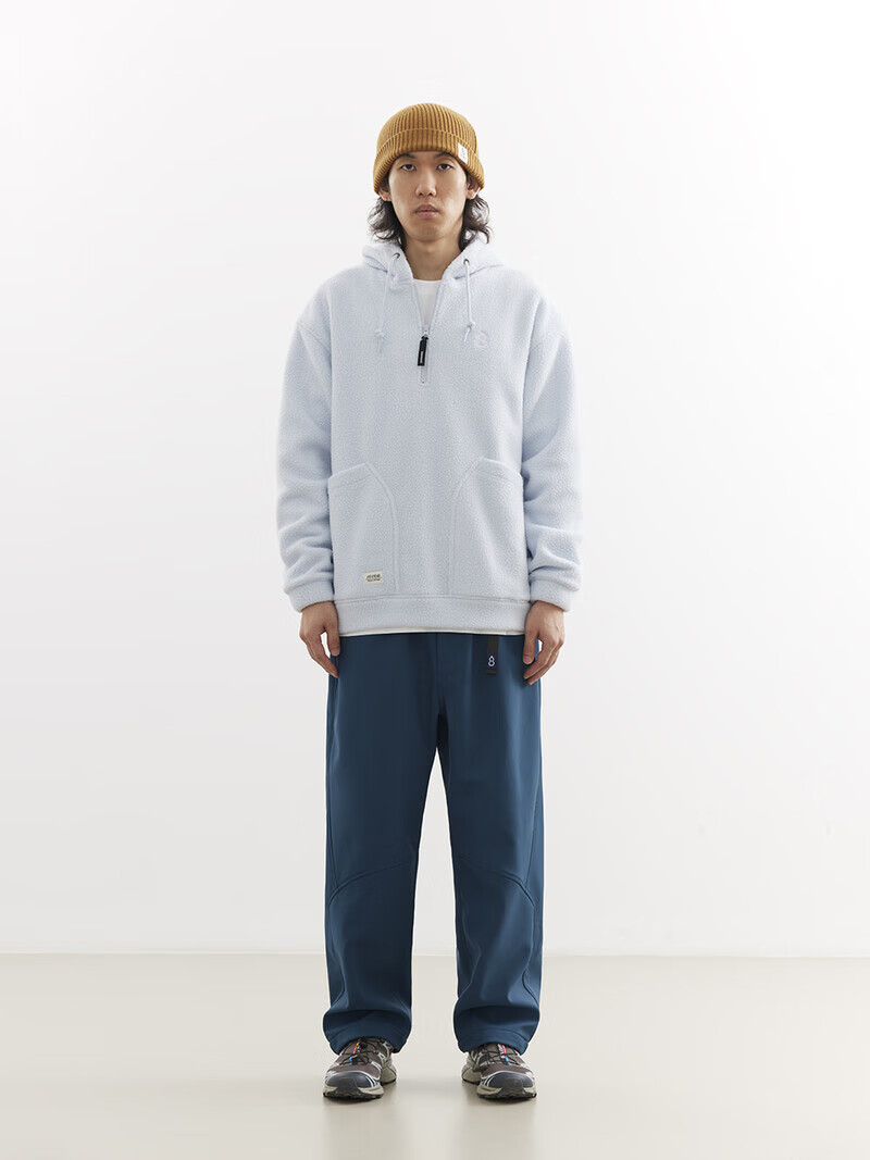 chichaqu吃茶去25秋冬摇粒绒抓绒套头衫加厚保暖宽松拉链带帽卫衣 深蓝 XL